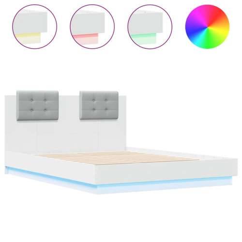 Okvir kreveta s uzglavljem i LED svjetlima bijeli 135 x 190 cm - Bijela 135 x 190 cm Cijena