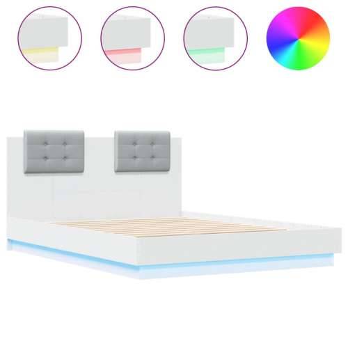 Okvir kreveta s uzglavljem i LED svjetlima bijeli 140 x 190 cm - Bijela 140 x 190 cm Cijena