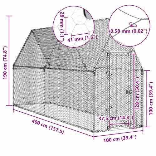 Kavez za kokoši srebrni 400 x 100 x 190 cm od pocinčanog čelika - 400 x 100 x 190 cm 1 Cijena