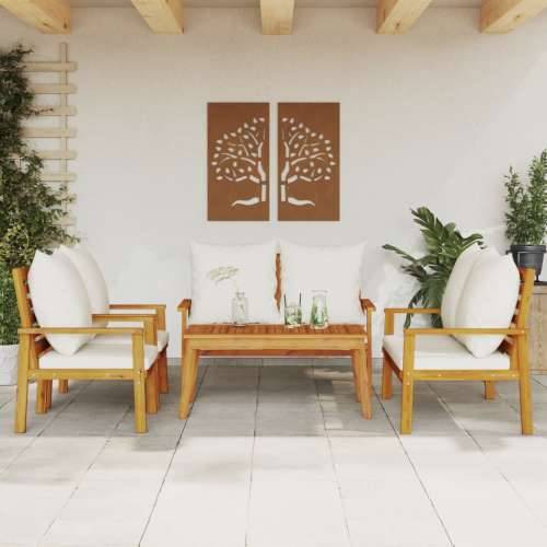 5-dijelna vrtna garnitura od masivnog drva bagrema s jastucima - Smeđa i bijela 2x chair + 2x bench + table 1 Cijena