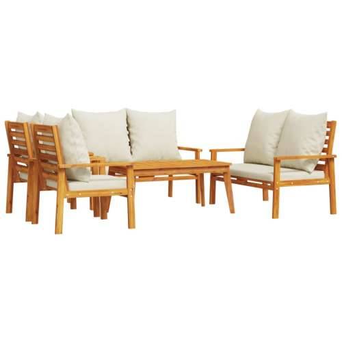5-dijelna vrtna garnitura od masivnog drva bagrema s jastucima - Smeđa i bijela 2x chair + 2x bench + table 1 Cijena