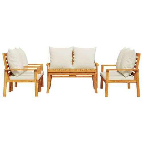 5-dijelna vrtna garnitura od masivnog drva bagrema s jastucima - Smeđa i bijela 2x chair + 2x bench + table 1 Cijena