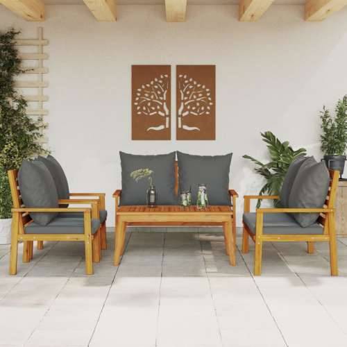 5-dijelna vrtna garnitura od masivnog drva bagrema s jastucima - Smeđa i siva 2x chair + 2x bench + table 1 Cijena
