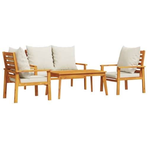 4-dijelna vrtna garnitura s jastucima masivno bagremovo drvo - Smeđa i bijela 2x chair + bench + table 1 Cijena