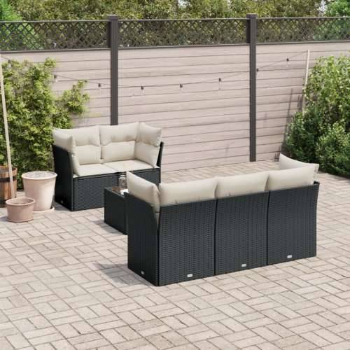 Vrtna garnitura - 6-dijelni set vrtnih sofa s jastucima crni od poliratana - Crna i krem 6 Cijena