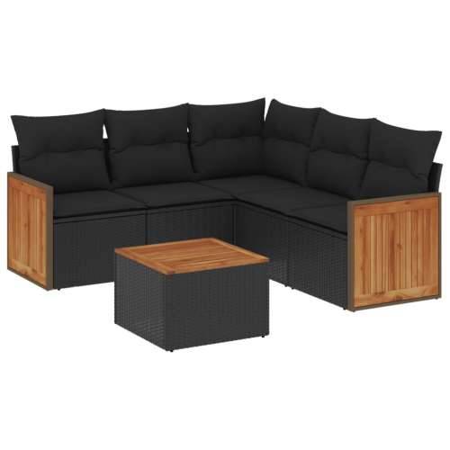 Vrtna garnitura - 6-dijelni set vrtnih sofa s jastucima crni od poliratana - Crna Sa stolom 1 Cijena