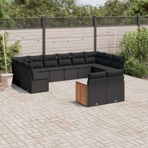 Vrtna garnitura - 12-dijelni set vrtnih sofa od poliratana s jastucima crni - Crna Bez stola 1 Cijena