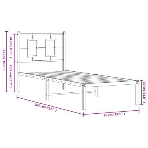 Metalni okvir za krevet s uzglavljem crni 80x200 cm - Crna 80 x 200 cm s uzglavljem Cijena