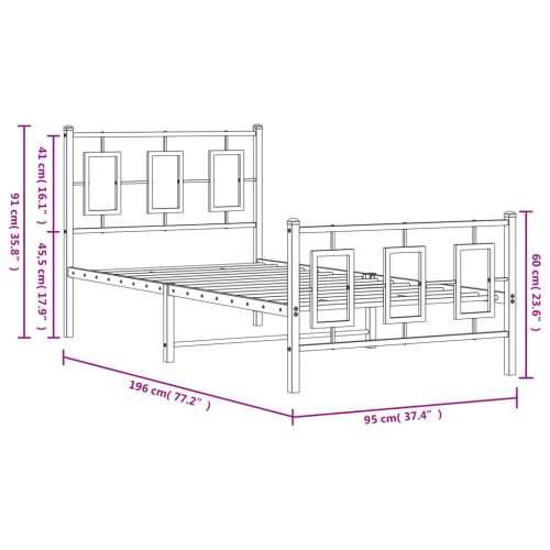 Metalni okvir kreveta uzglavlje i podnožje crni 90x190 cm - Crna 90 x 190 cm s uzglavljem i podnožjem Cijena