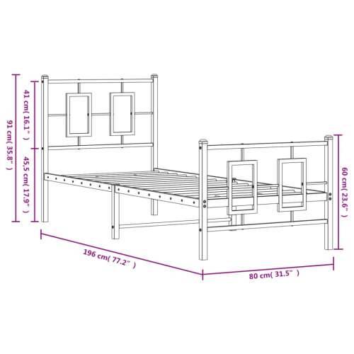 Metalni okvir kreveta uzglavlje i podnožje bijeli 75x190 cm - Bijela 75 x 190 cm s uzglavljem i podnožjem Cijena