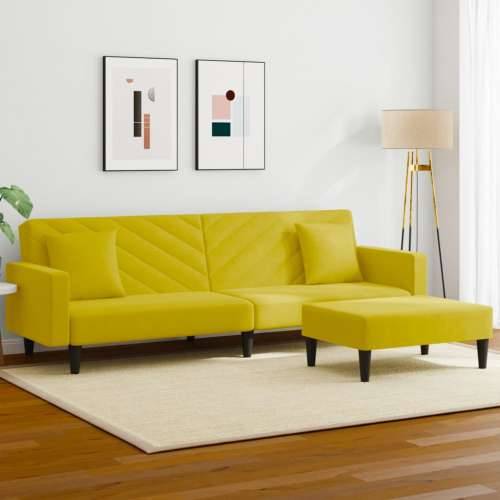 2-dijelni set sofa s jastucima žuti baršunasti - Žuta S naslonom za ruke Cijena