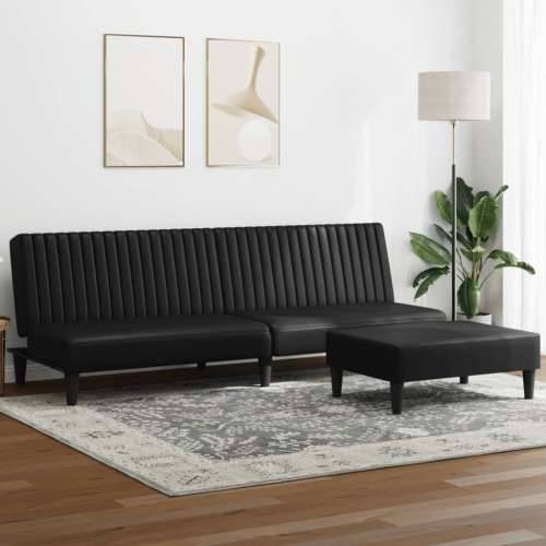 2-dijelni set sofa crni od umjetne kože - Crna Bez naslona za ruke Cijena