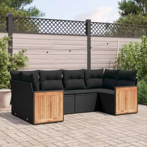 Vrtna garnitura - 6-dijelni set vrtnih sofa s jastucima crni od poliratana - Crna 1 Cijena
