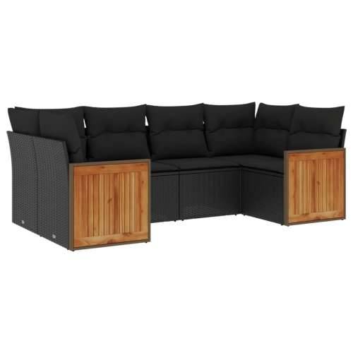 Vrtna garnitura - 6-dijelni set vrtnih sofa s jastucima crni od poliratana - Crna 1 Cijena