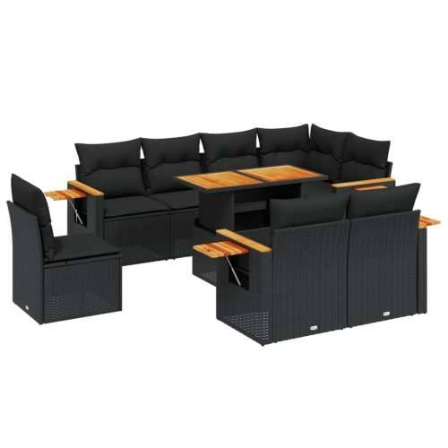 Vrtna garnitura - 9-dijelni set vrtnih sofa s jastucima crni od poliratana - Crna bez spremišta 1 Cijena
