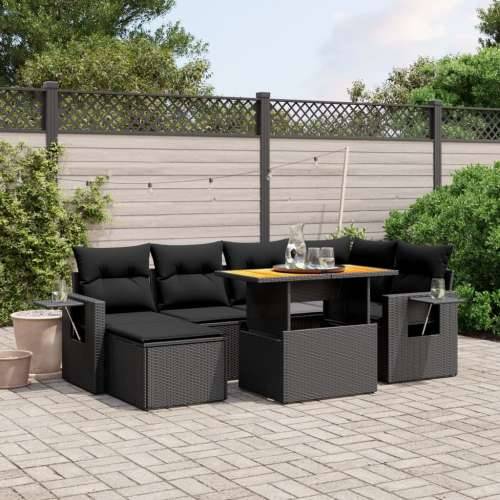 Vrtna garnitura - 7-dijelni set vrtnih sofa od poliratana s jastucima crni - Crna bez spremišta 1 Cijena