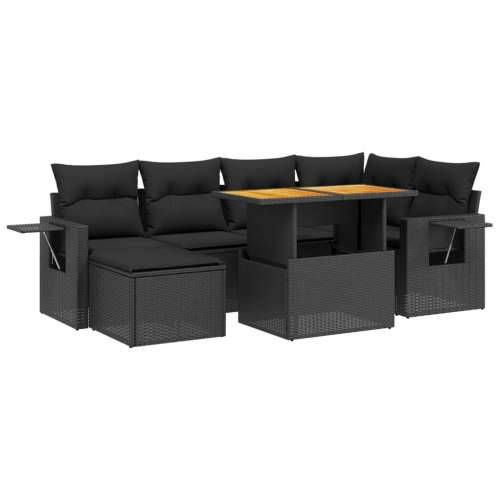 Vrtna garnitura - 7-dijelni set vrtnih sofa od poliratana s jastucima crni - Crna bez spremišta 1 Cijena