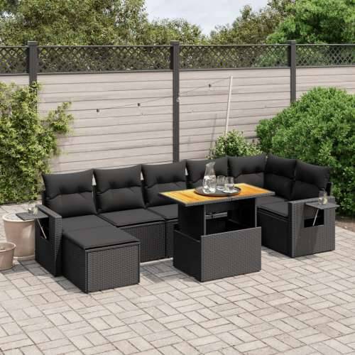 Vrtna garnitura - 8-dijelni set vrtnih sofa od poliratana s jastucima crni - Crna 3x srednja + 3x kutna + tabure + stol 1 Cijena