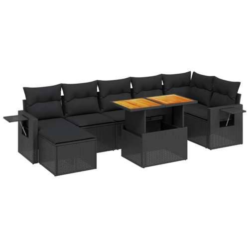 Vrtna garnitura - 8-dijelni set vrtnih sofa od poliratana s jastucima crni - Crna 3x srednja + 3x kutna + tabure + stol 1 Cijena