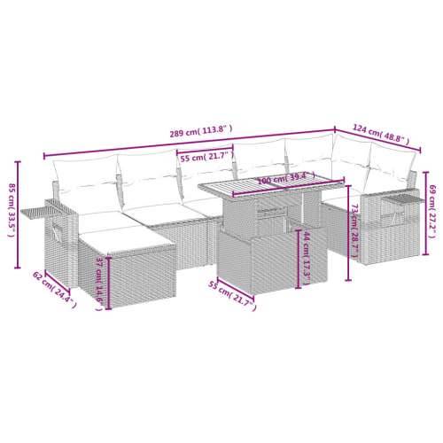 Vrtna garnitura - 8-dijelni set vrtnih sofa od poliratana s jastucima crni - Crna 3x srednja + 3x kutna + tabure + stol 1 Cijena