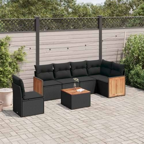 Vrtna garnitura - 7-dijelni set vrtnih sofa od poliratana s jastucima crni - Crna Sa stolom 1 Cijena