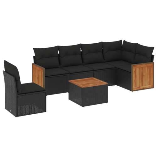 Vrtna garnitura - 7-dijelni set vrtnih sofa od poliratana s jastucima crni - Crna Sa stolom 1 Cijena