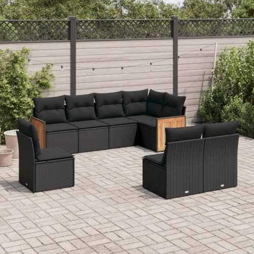 Vrtna garnitura - 8-dijelni set vrtnih sofa od poliratana s jastucima crni - Crna Bez stola 1 Cijena