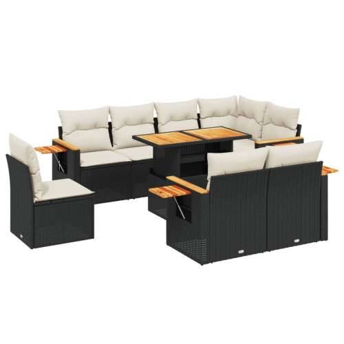 Vrtna garnitura - 9-dijelni set vrtnih sofa s jastucima crni od poliratana - Crna i krem bez spremišta 1 Cijena