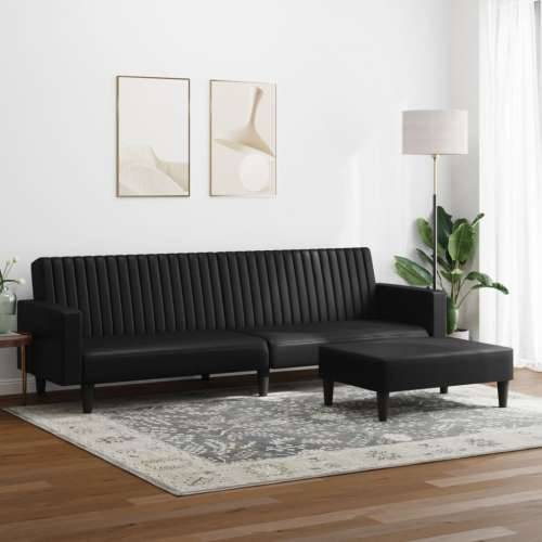 2-dijelni set sofa crni od umjetne kože - Crna S naslonom za ruke Cijena