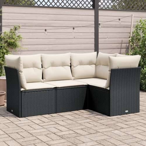 Vrtna garnitura - 4-dijelni set vrtnih sofa od poliratana s jastucima crni - Crna i krem Bez stola 1 Cijena