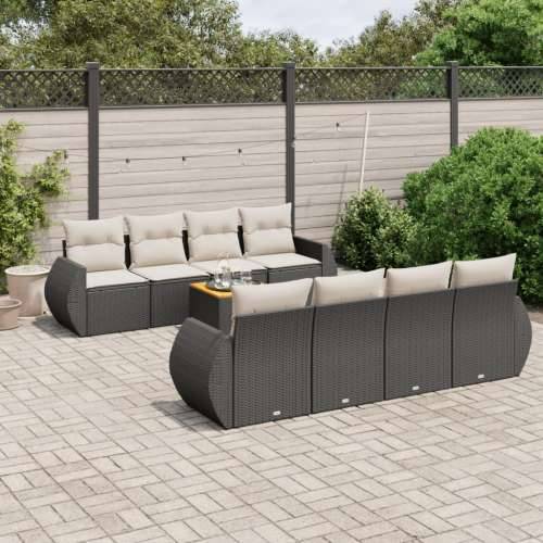 Vrtna garnitura - 9-dijelni set vrtnih sofa s jastucima crni od poliratana - Crna i krem 1 Cijena