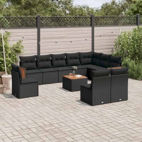 Vrtna garnitura - 11-dijelni set vrtnih sofa od poliratana s jastucima crni - Crna Sa stolom 1 Cijena