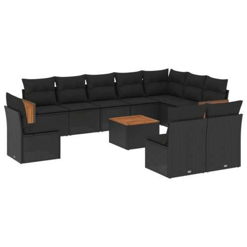 Vrtna garnitura - 11-dijelni set vrtnih sofa od poliratana s jastucima crni - Crna Sa stolom 1 Cijena
