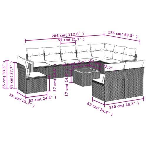 Vrtna garnitura - 11-dijelni set vrtnih sofa od poliratana s jastucima crni - Crna Sa stolom 1 Cijena