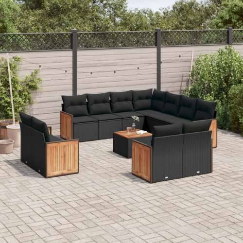 Vrtna garnitura - 12-dijelni set vrtnih sofa od poliratana s jastucima crni - Crna Sa stolom 1 Cijena