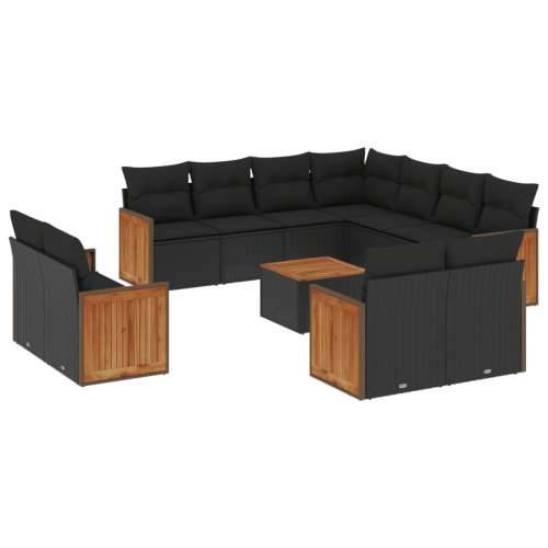 Vrtna garnitura - 12-dijelni set vrtnih sofa od poliratana s jastucima crni - Crna Sa stolom 1 Cijena