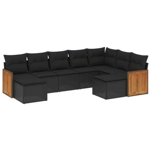 Vrtna garnitura - 9-dijelni set vrtnih sofa s jastucima crni od poliratana - Crna Bez stola 1 Cijena