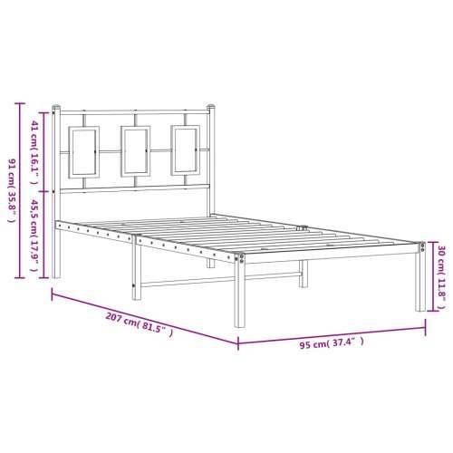 Metalni okvir za krevet s uzglavljem crni 90x200 cm - Crna 90 x 200 cm s uzglavljem Cijena