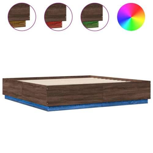 Okvir za krevet s LED svjetlima boja hrasta 200 x 200 cm drveni - Smeđi hrast 200 x 200 cm Cijena