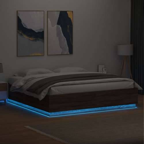 Okvir za krevet s LED svjetlima boja hrasta 200 x 200 cm drveni - Smeđi hrast 200 x 200 cm Cijena