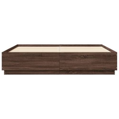 Okvir za krevet s LED svjetlima boja hrasta 200 x 200 cm drveni - Smeđi hrast 200 x 200 cm Cijena