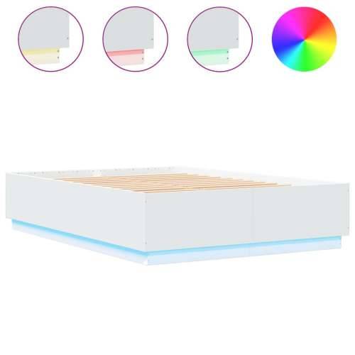 Okvir kreveta s LED svjetlima bijeli 150 x 200 cm drveni - Bijela 150 x 200 cm Cijena
