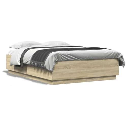 Okvir kreveta s LED svjetlima boja hrasta 150 x 200 cm drveni - sonoma hrast 150 x 200 cm Cijena