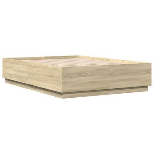 Okvir kreveta s LED svjetlima boja hrasta 150 x 200 cm drveni - sonoma hrast 150 x 200 cm Cijena
