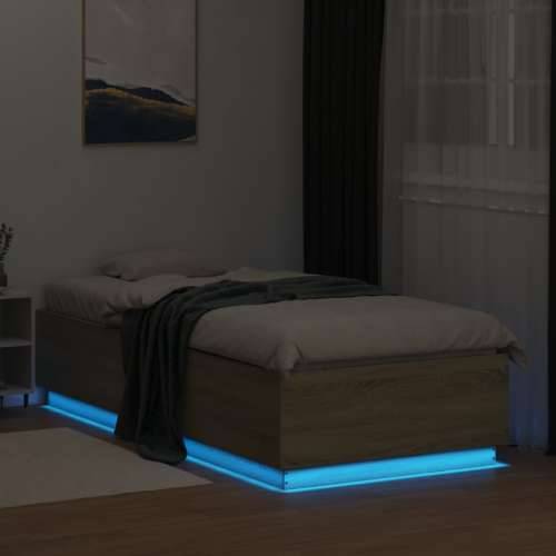 Okvir za krevet s LED svjetlima boja hrasta 100 x 200 cm drveni - sonoma hrast 100 x 200 cm Cijena
