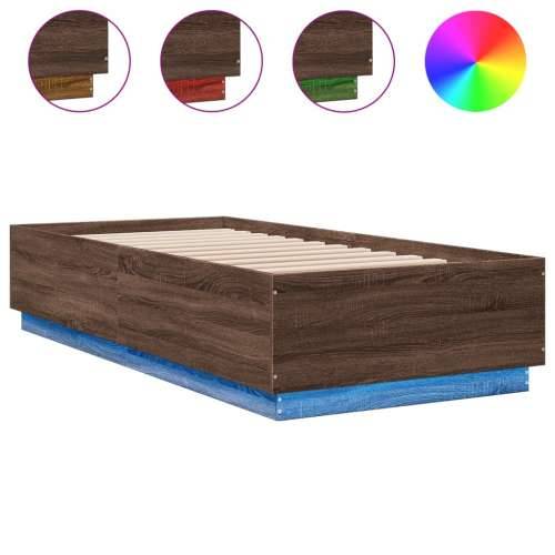 Okvir za krevet s LED svjetlima boja hrasta 90 x 200 cm drveni - Smeđi hrast 90 x 200 cm Cijena