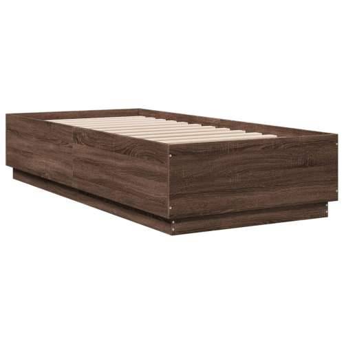 Okvir za krevet s LED svjetlima boja hrasta 90 x 200 cm drveni - Smeđi hrast 90 x 200 cm Cijena