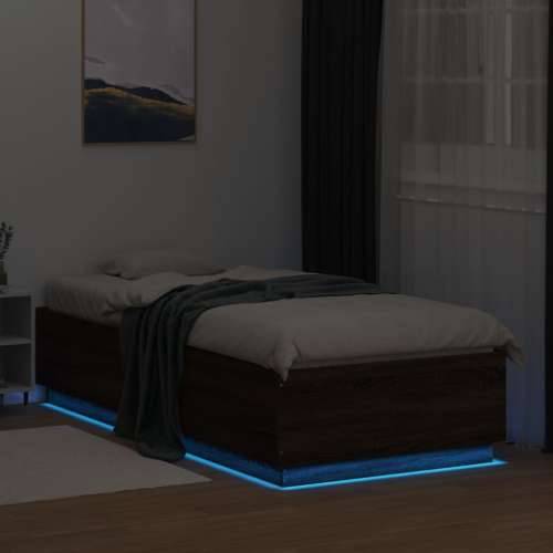 Okvir za krevet s LED svjetlima boja hrasta 90 x 200 cm drveni - Smeđi hrast 90 x 200 cm Cijena