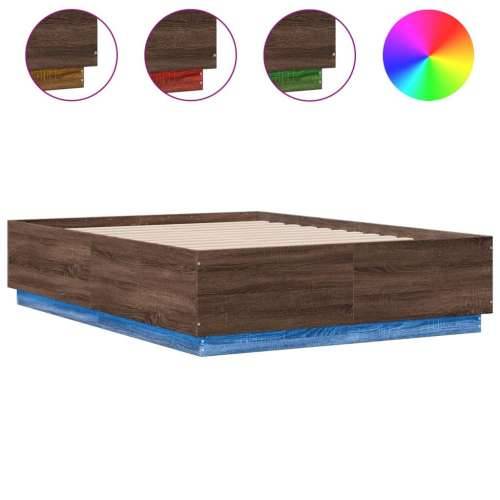 Okvir za krevet s LED svjetlima boja hrasta 120 x 190 cm drveni - Smeđi hrast 120 x 190 cm Cijena