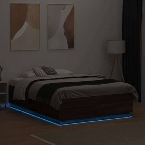 Okvir za krevet s LED svjetlima boja hrasta 120 x 190 cm drveni - Smeđi hrast 120 x 190 cm Cijena